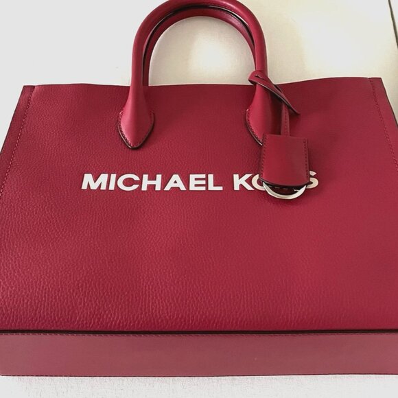 New Michael Kors Mirella Medium Pebbled Leather Tote Bag Dark Raspberry - Picture 5 of 5